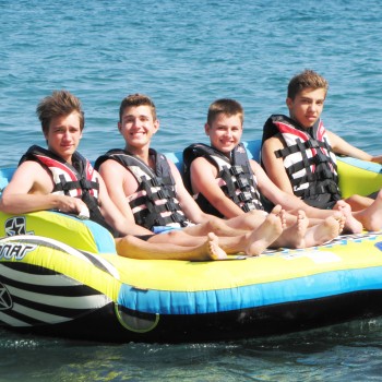Summer camp students on a beach in Limassol, Cyprus
