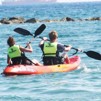 students doing kayak in cyprus